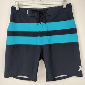 Hurley Phantom Men's Navy and Aqua Blue Board Shorts Size 28